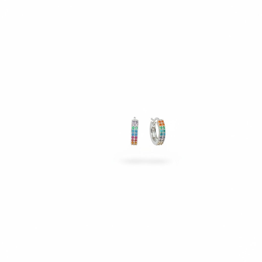 Hally Jewelry Argolla Matices small hoop earrings with two rows of colorful cubic zirconia stones.